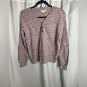 Style & Co Women’s Lavender Speckled Knit Henley Sweater Long Sleeve Pullover